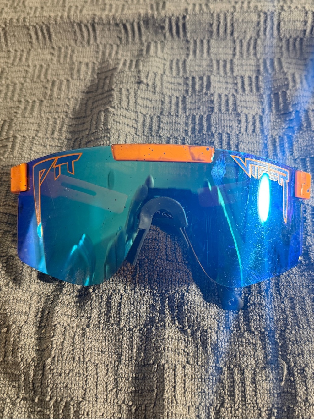 Pit Viper Performance Blue Mirrored Sport Glasses with Orange Accents